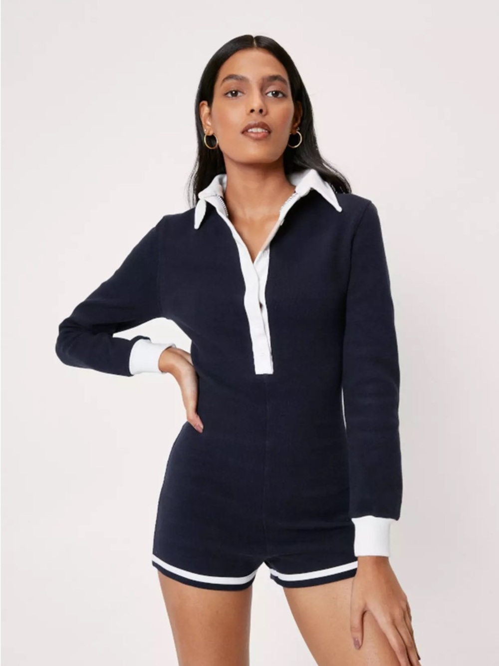 Nasty Gal Navy and White Contrast Ribbed Romper